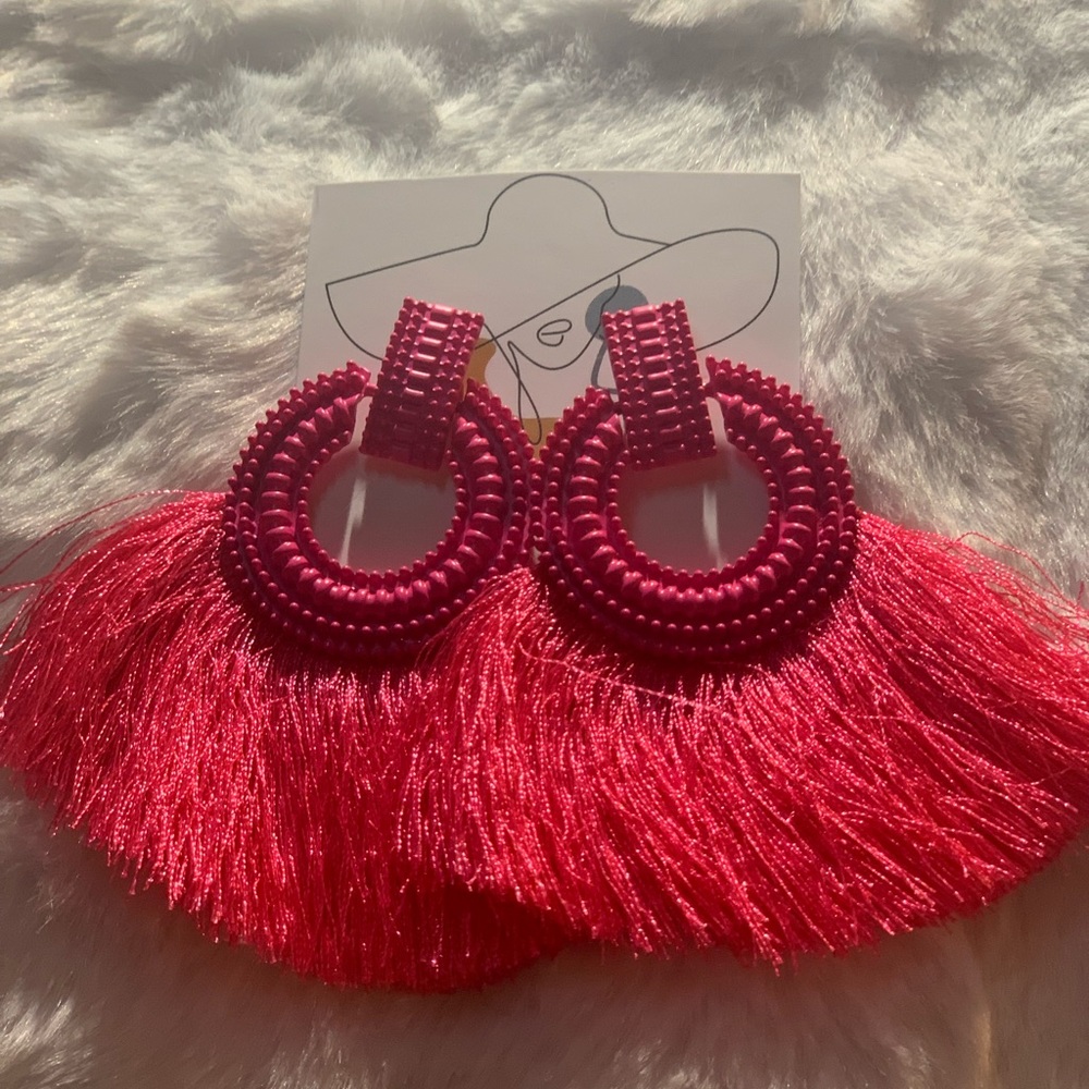 Hot pink fringe earrings